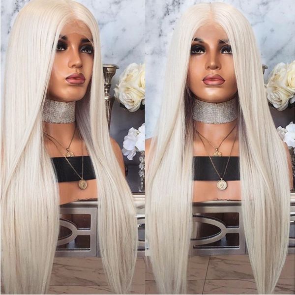 Custom Full Lace European Platinum Straight Double Drawn Human Hair Silk Top Wigs
