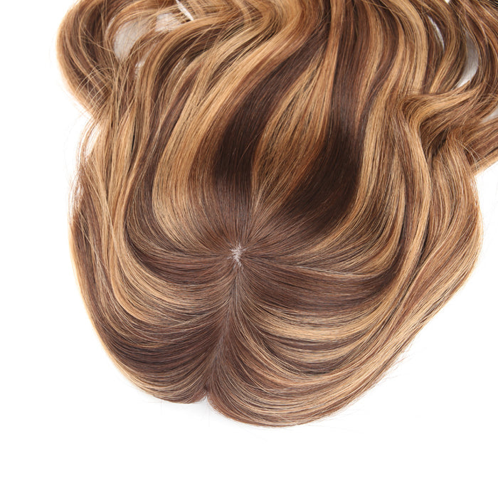 Stock European Brown Ombre with HL Bouncy Curl Human Hair Silk Top Topper