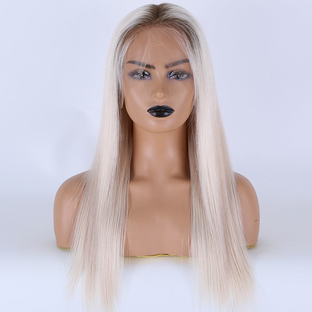 Stock HD Lace Front European Remy Slavic Ashy Blonde Ombre Straight Human Hair Wigs