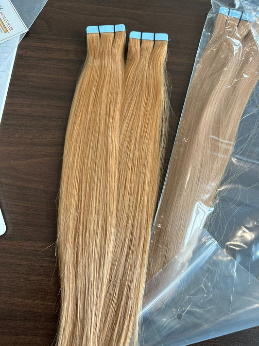 Stock European Medium Ash Blonde Double Drawn PU Tape-in Human Hair Extensions