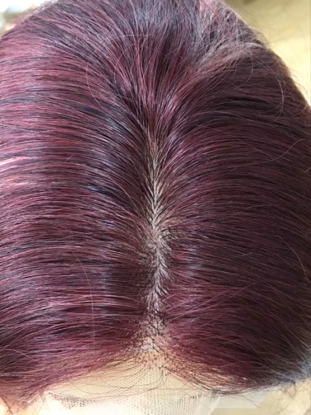 Custom Full Lace European Wine with HL Straight Layered Human Hair Silk Top Wig