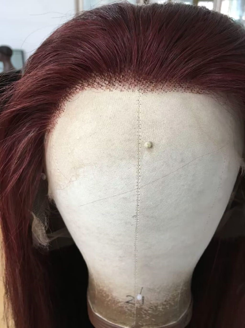 Custom Full Lace European Wine with HL Straight Layered Human Hair Silk Top Wig