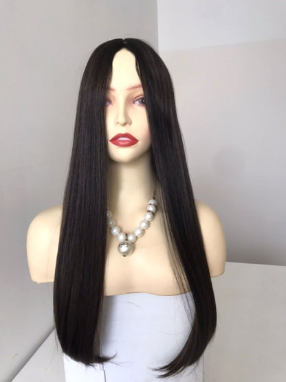 Stock European Dark Brown with HL Straight Small Layer Silk Top Jewish Wig