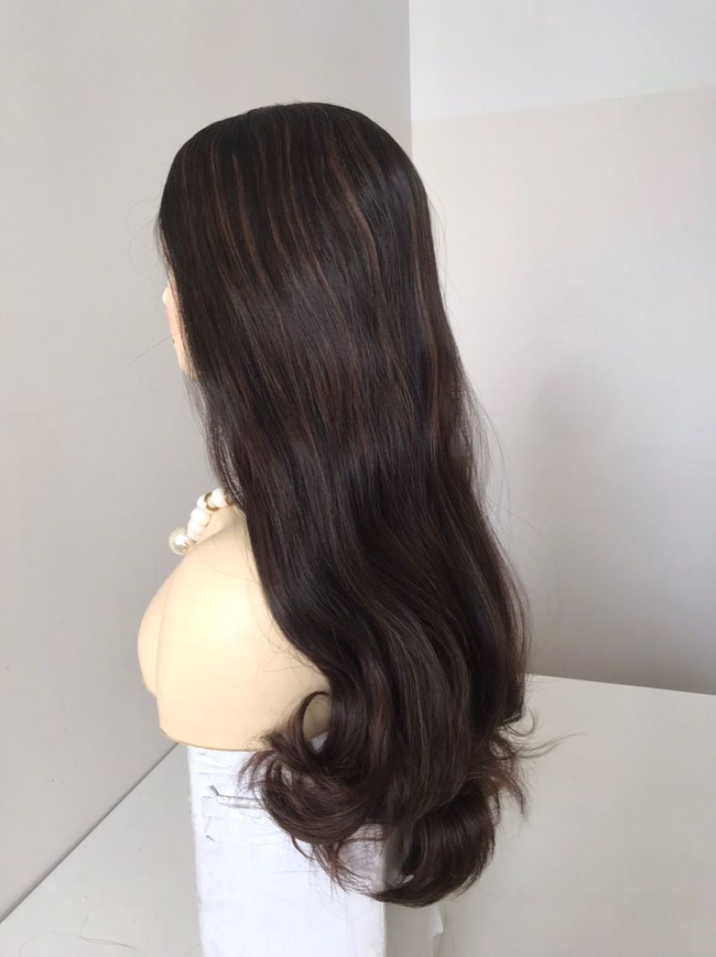 Stock European Medium Brown with HL Wavy Small Layer Silk Top Jewish Wig