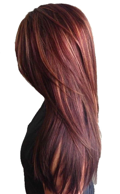 Custom Full Lace European Wine with HL Straight Layered Human Hair Silk Top Wig