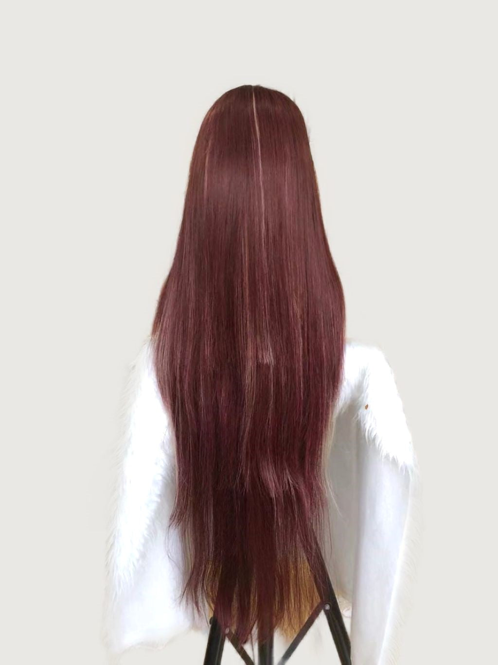 Custom Full Lace European Wine with HL Straight Layered Human Hair Silk Top Wig