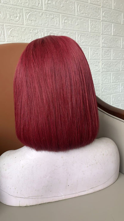 Custom Full Lace Glueless Brazilian Burgundy Straight Bob Human Hair Wig