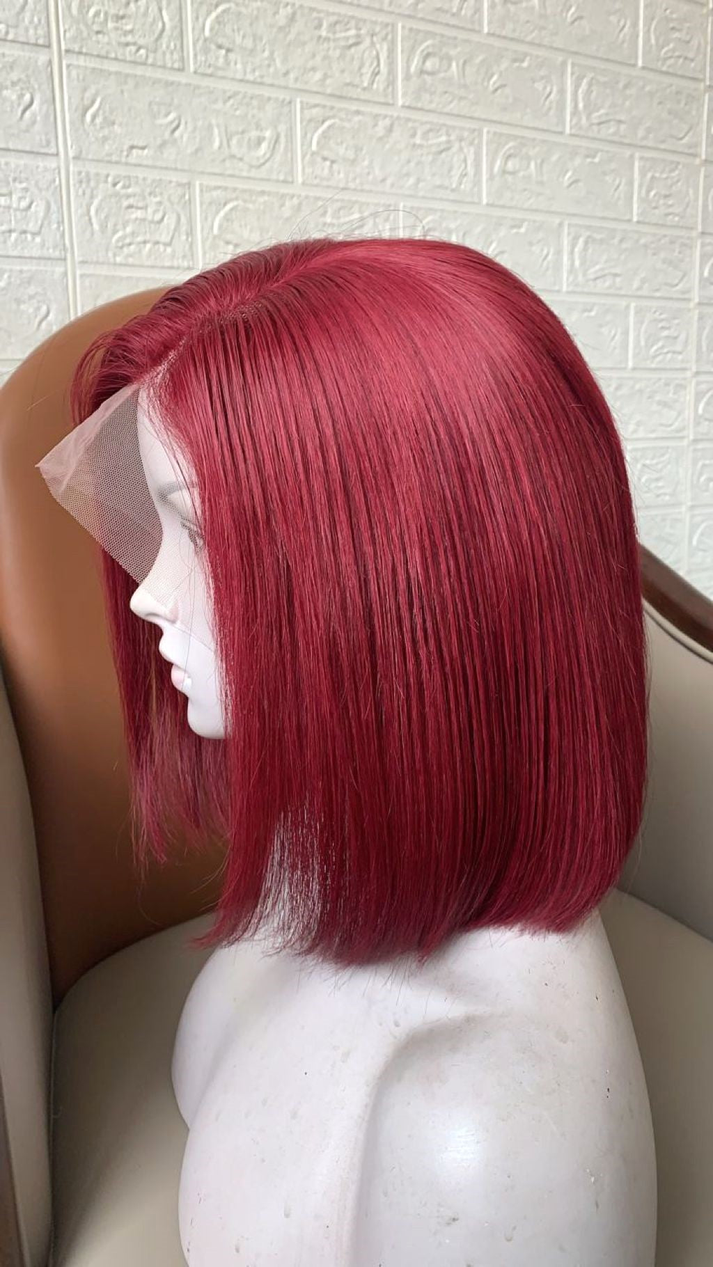 Custom Full Lace Glueless Brazilian Burgundy Straight Bob Human Hair Wig