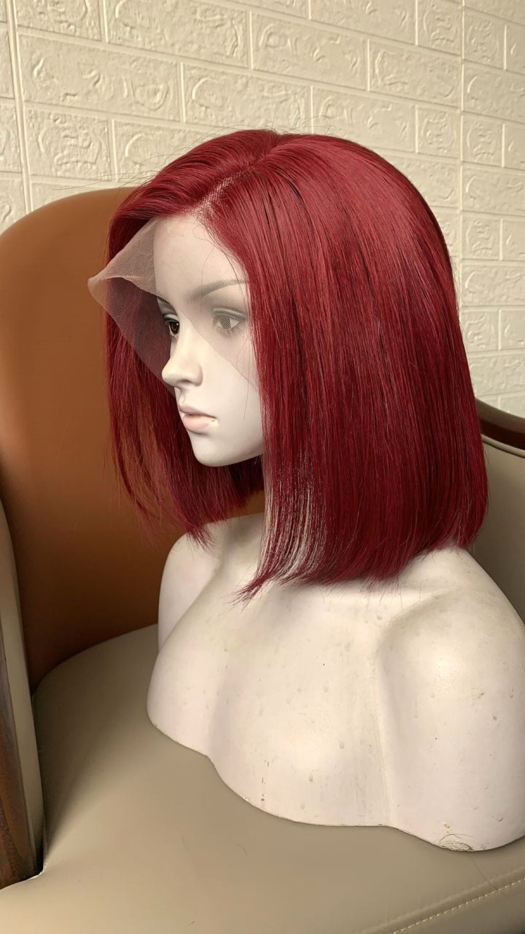 Custom Full Lace Glueless Brazilian Burgundy Straight Bob Human Hair Wig