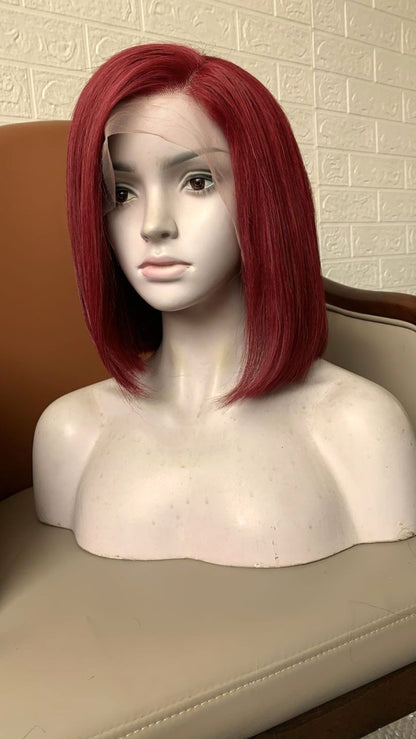 Custom Full Lace Glueless Brazilian Burgundy Straight Bob Human Hair Wig