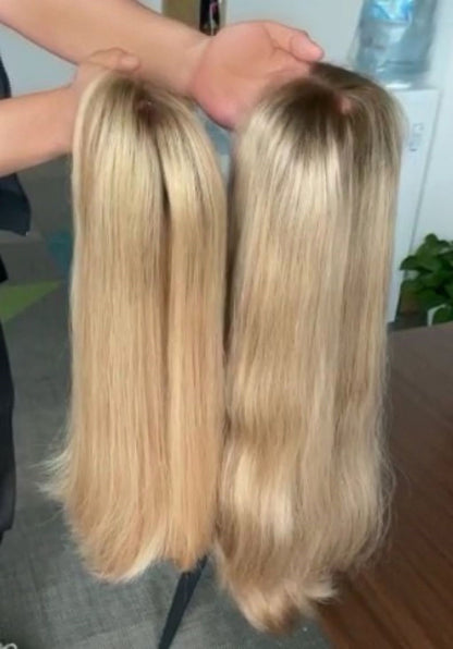 Estoque Europeu #2 Natural Liso, Cabelo Humano de Camada Leve Perucas Judaicas 21" e 24" 130% Densidade