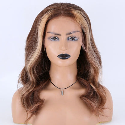 Stock Lace Front European Rooted Brown/Blonde Balayage Body Wave Human Hair Wig