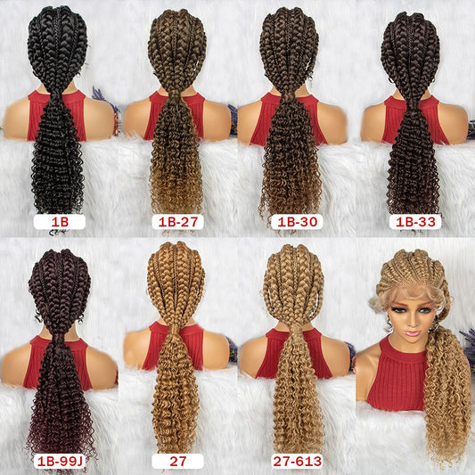 Stock Glueless Lace Front African Braided Double Wefted Synthetic Wigs