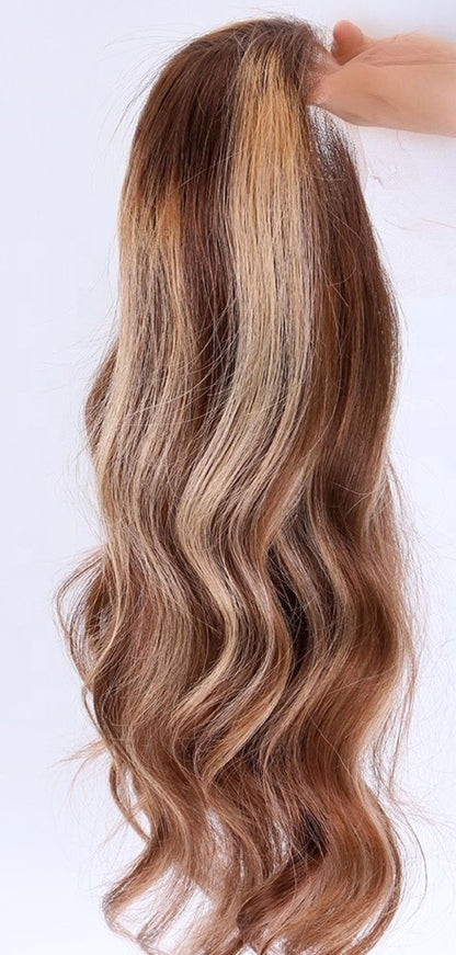 Stock Lace Front European Rooted Brown/Blonde Balayage Body Wave Human Hair Wig