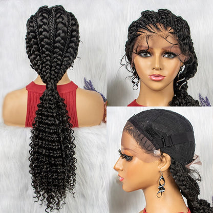 Stock Glueless Lace Front African Braided Double Wefted Synthetic Wigs