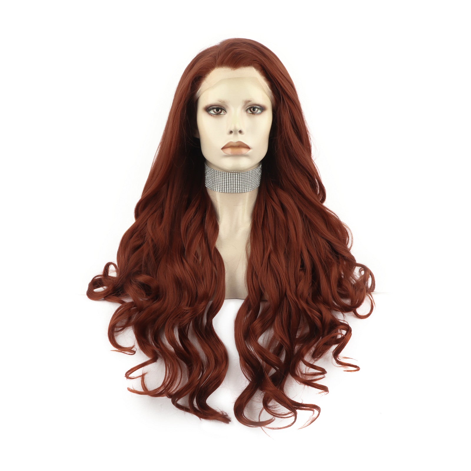 Orange-Red Synthetic 13x2 Lace Front Wavy Wig 150% Density 28 inches