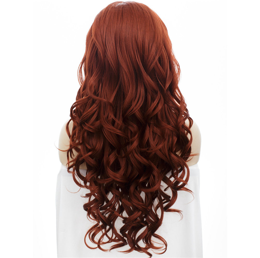 Orange-Red Synthetic 13x2 Lace Front Wavy Wig 150% Density 28 inches
