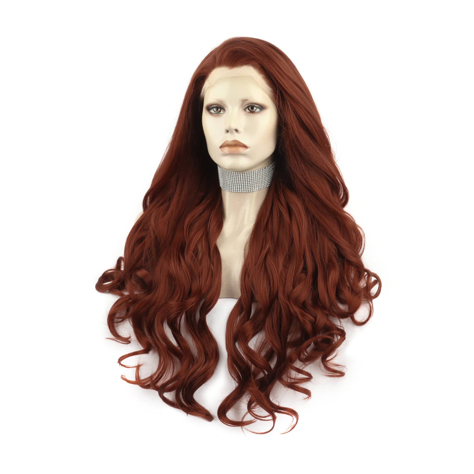 Orange-Red Synthetic 13x2 Lace Front Wavy Wig 150% Density 28 inches