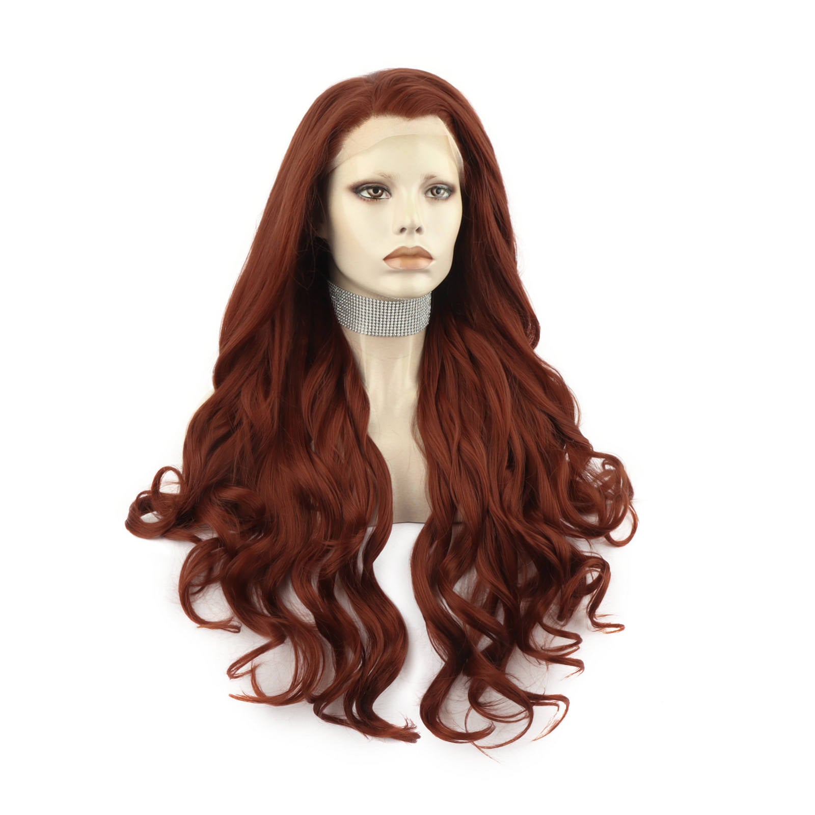 Orange-Red Synthetic 13x2 Lace Front Wavy Wig 150% Density 28 inches