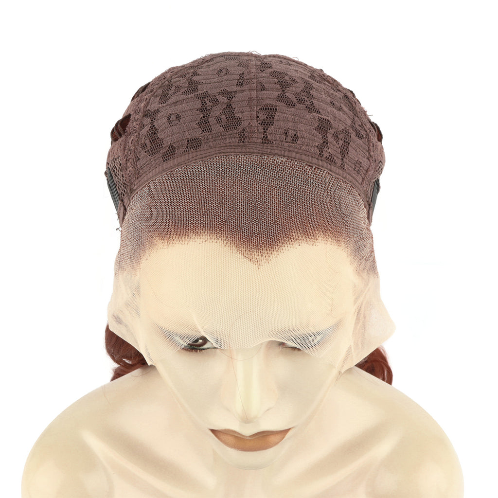 Orange-Red Synthetic 13x2 Lace Front Wavy Wig 150% Density 28 inches