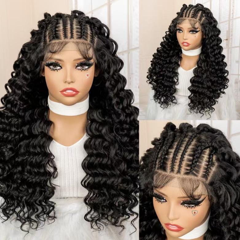 Black Lace Front Braided 180% Density, Premium Kanekalon Synthetic Wig 24 inches