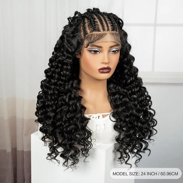 Black Lace Front Braided 180% Density, Premium Kanekalon Synthetic Wig 24 inches