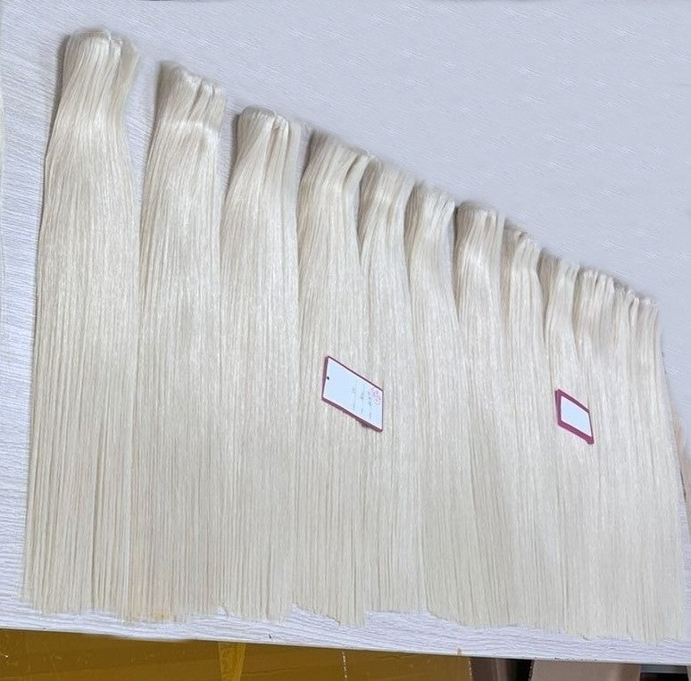 Stock Brazilian Platinum Blonde Thick Straight Human Hair Wefts