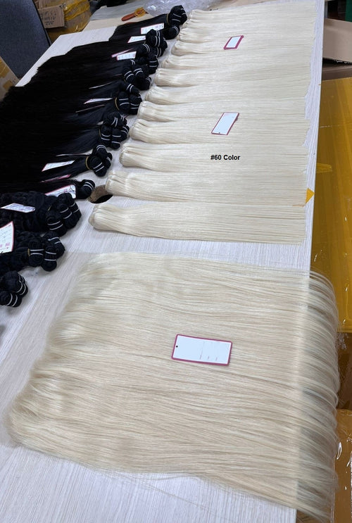 Custom Brazilian Platinum Blonde Thick Straight Human Hair Wefts