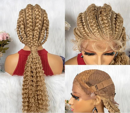 Stock Glueless Lace Front African Braided Double Wefted Synthetic Wigs