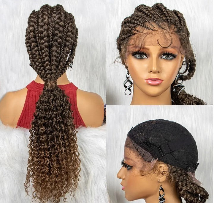 Stock Glueless Lace Front African Braided Double Wefted Synthetic Wigs