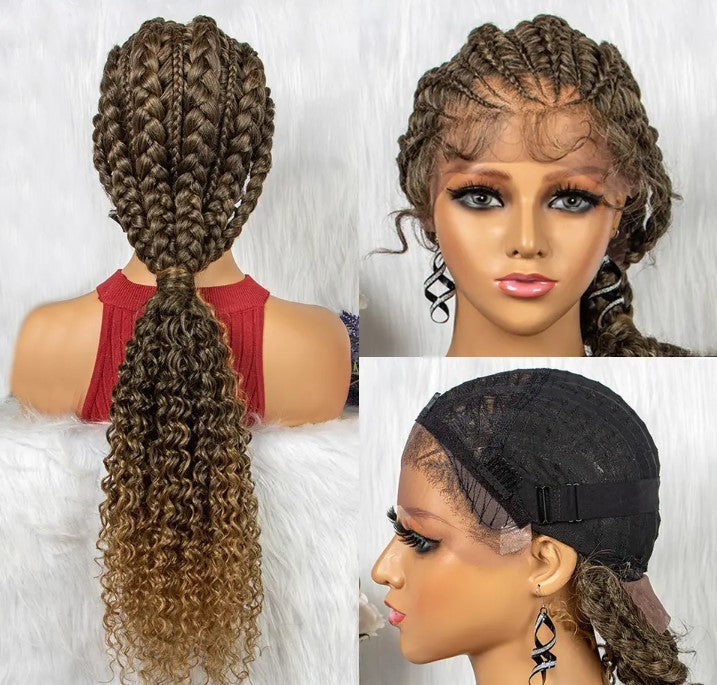 Stock Glueless Lace Front African Braided Double Wefted Synthetic Wigs