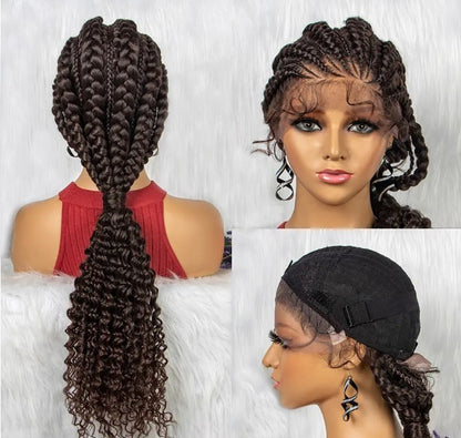 Stock Glueless Lace Front African Braided Double Wefted Synthetic Wigs