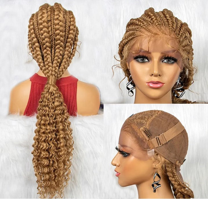 Stock Glueless Lace Front African Braided Double Wefted Synthetic Wigs