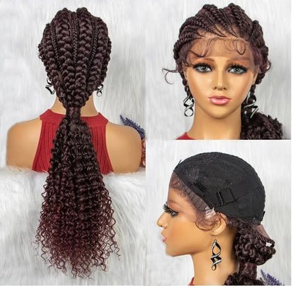 Stock Glueless Lace Front African Braided Double Wefted Synthetic Wigs