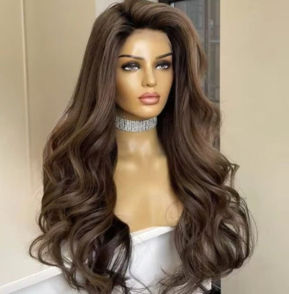 Custom Full Lace Glueless European Brown Balayage Highlights Wavy Human Hair Silk Top Wig