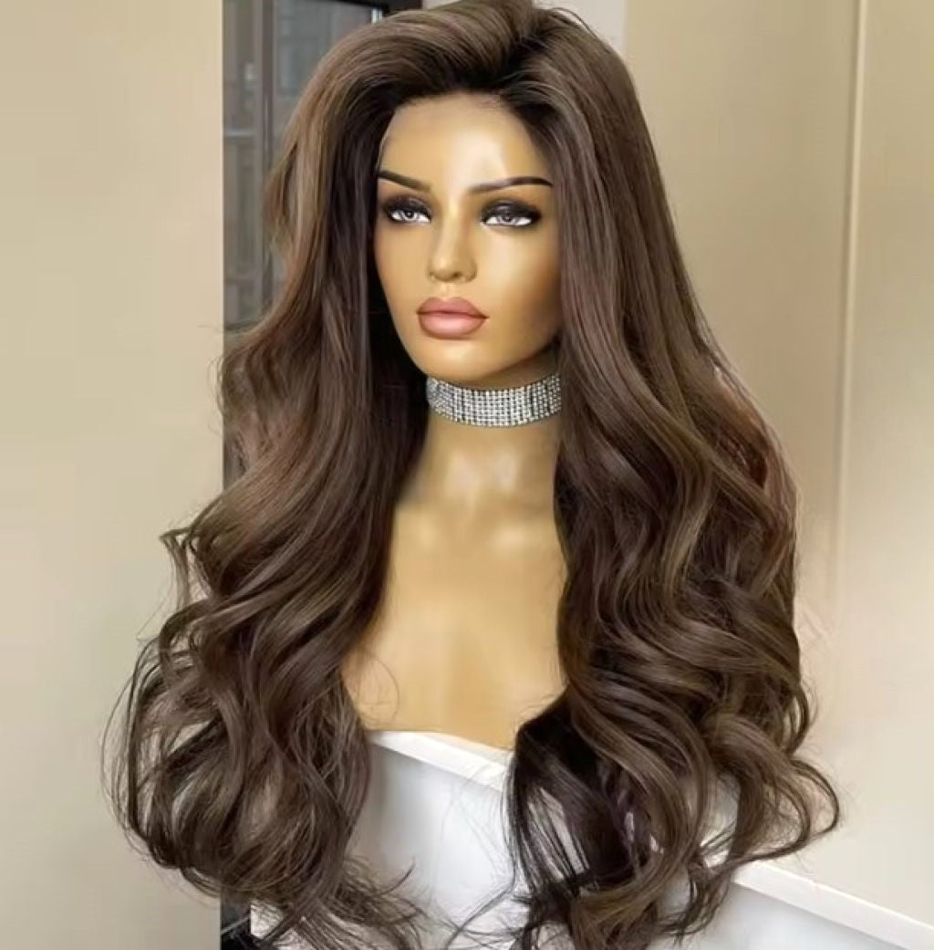 Custom Full Lace Glueless European Brown Balayage Highlights Wavy Human Hair Silk Top Wig