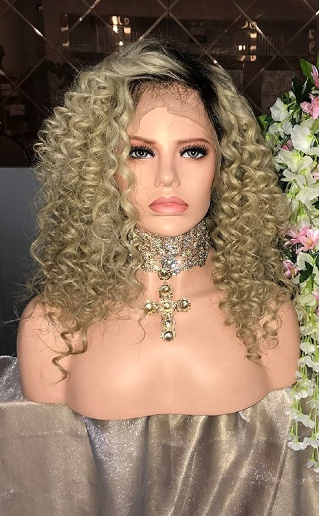 Custom Lace Front Brazilian Blonde Ombre Curly Human Hair Wig