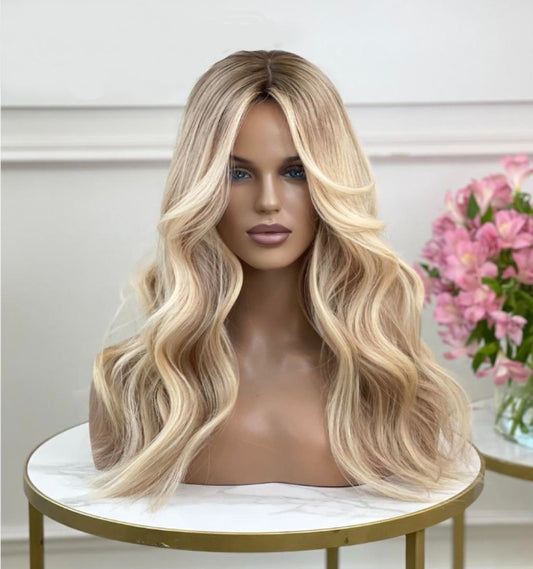 Stock European Ashay White Natural Straight Double Drawn Human Hair Topper 18" with Silk Top 130% Density