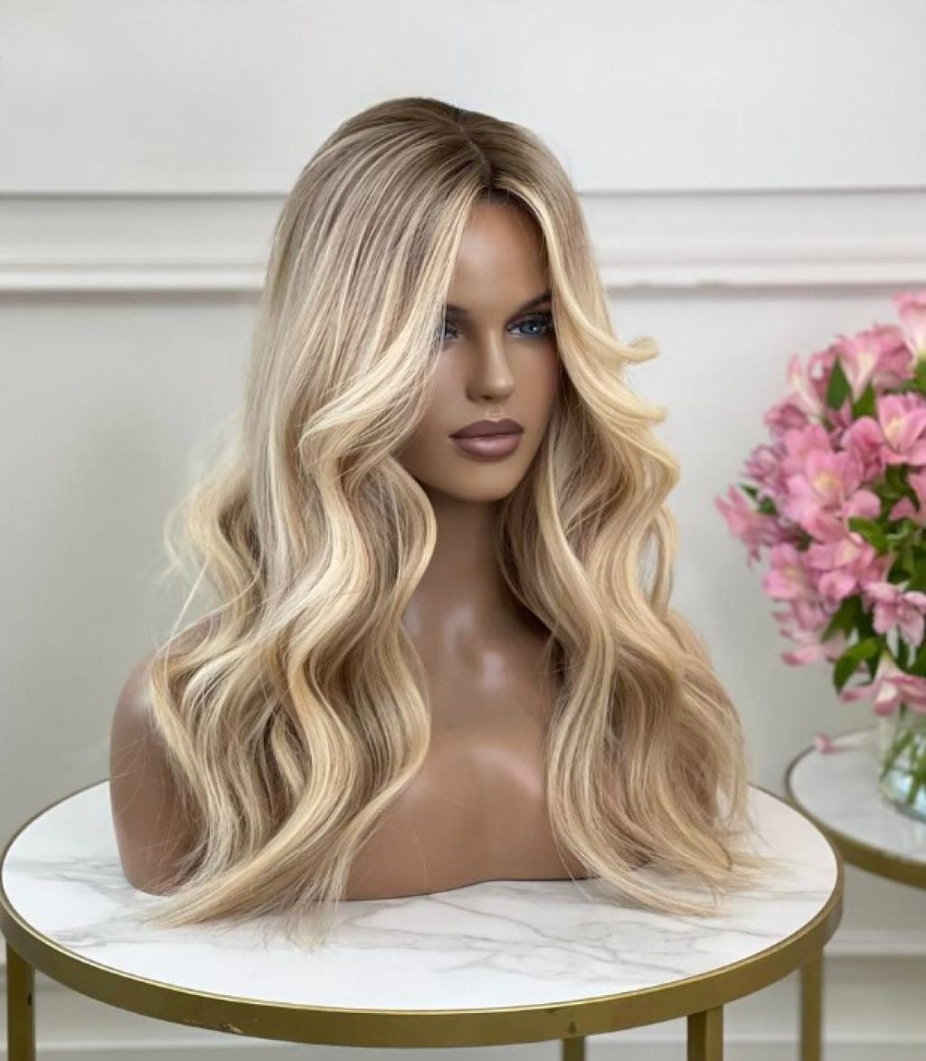 Custom European Rooted Brown Blonde Human Hair Silk Top Topper