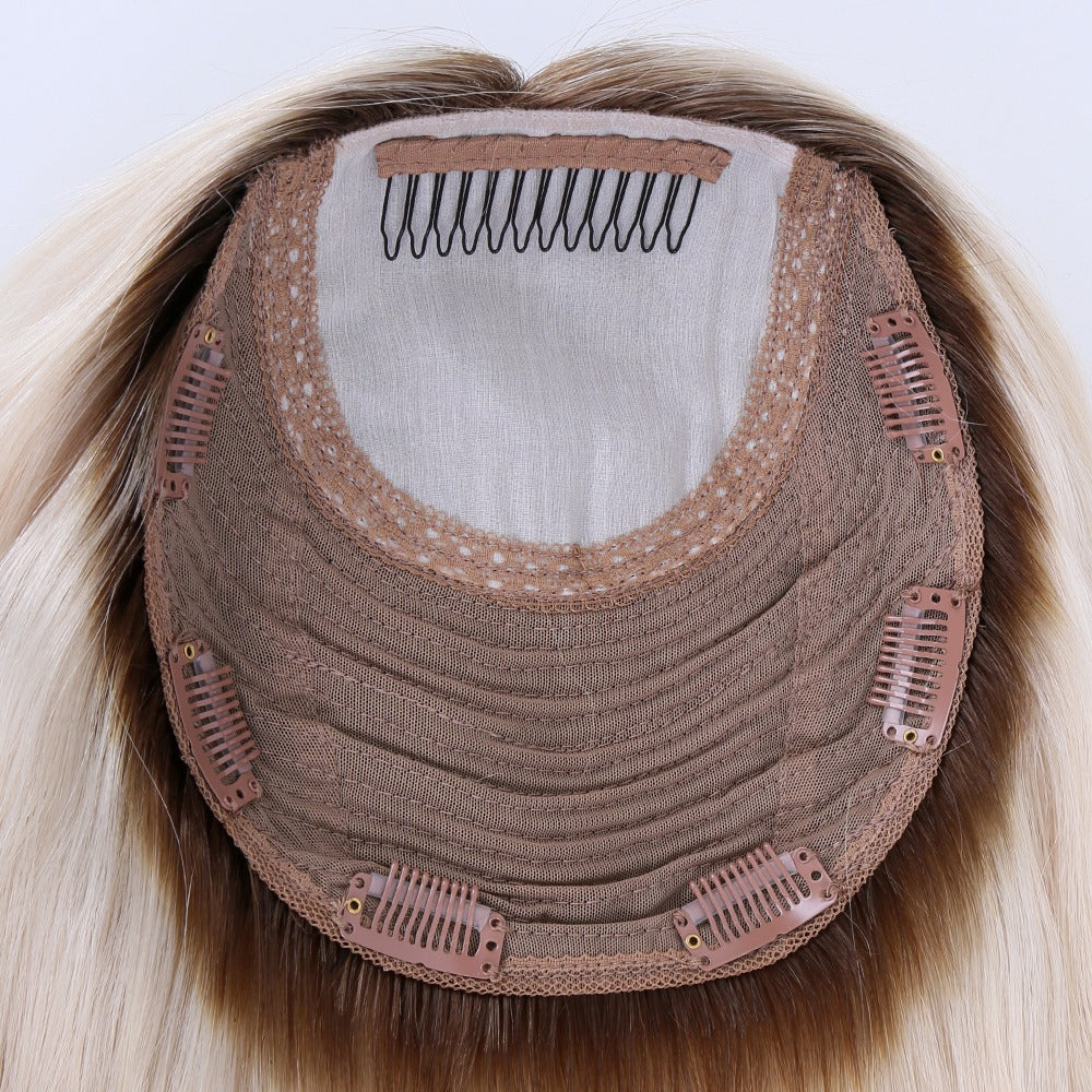 Custom European Rooted Brown Blonde Human Hair Silk Top Topper