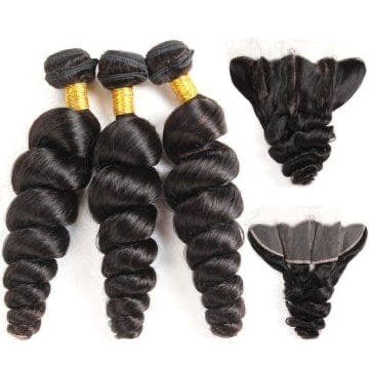 Stock Full HD Lace Natural Color/Natural Black Virgin Loose Big Wave Human Hair Frontals 150% Density and Wefts 300 grams