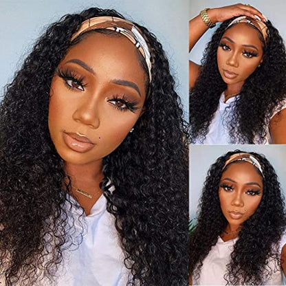 Stock Glueless Brazilian Kinky Curl Headband Human Hair Wigs