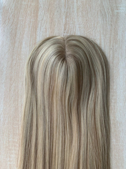 Stock European Blonde with HL Straight Human Hair Silk Top Toppers