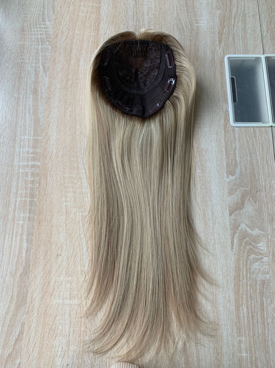 Stock European Regrrow Brown Balayage Natural Straight Double Drawn Human Hair Topper 18" with Silk Top 130% Density