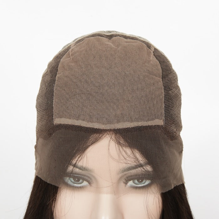 Custom Full Lace European Dark Golden Brown Straight Human Hair Silk Top Wigs