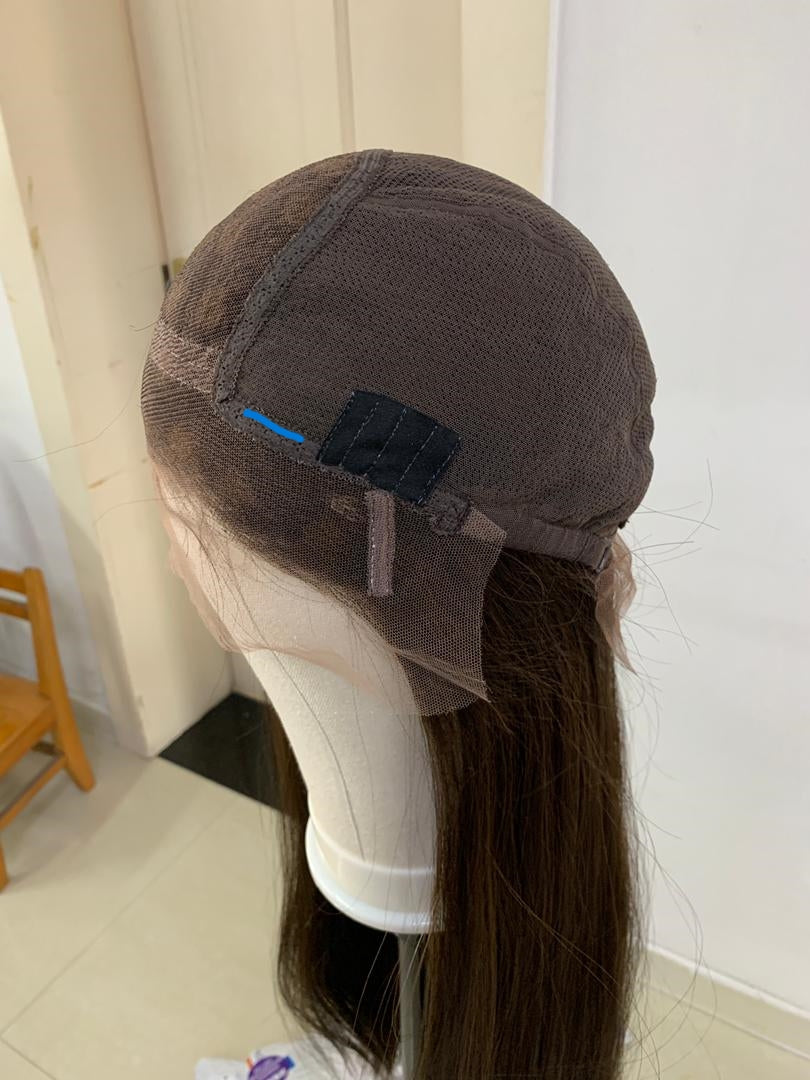 Custom Glueless Mongolian Natural Brown Loose Wave Human Hair Wig 24 inches