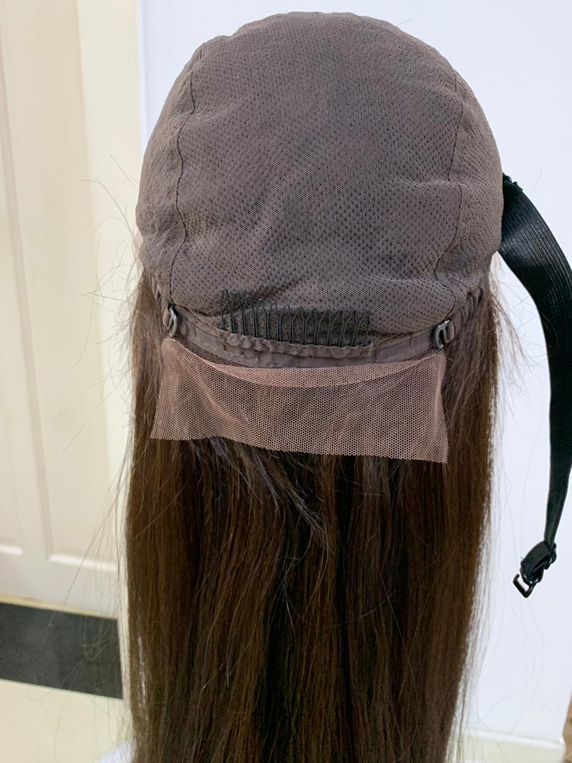 Custom Glueless Mongolian Natural Brown Loose Wave Human Hair Wig 24 inches