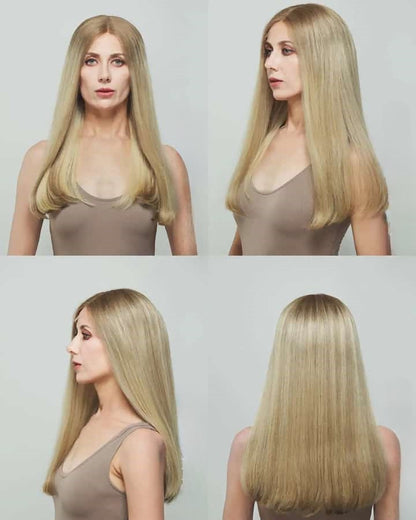 Stock European Rooted Blonde with HL Straight Silk Top Jewish Wig