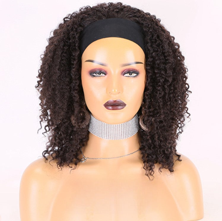 Stock Glueless Brazilian Afro Kinky Curl Headband Human Hair Wigs