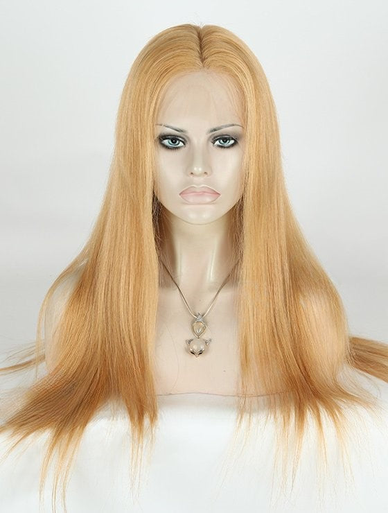Custom Full Lace Brazilian Light Strawberry Blonde Straight Human Hair Double Drawn Wig